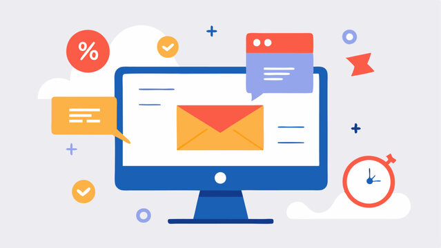 Promotional Popup Notifications An illustration of a computer screen with a series of popup notifications from various discount emails filled with dynamic graphics of flash sales