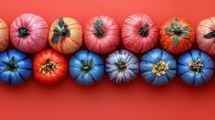 Vibrant Autumn Harvest: A Colorful Still Life of Painted Pumpkins