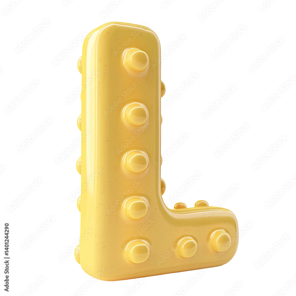 Fototapete 3d rendered letter l with soft yellow color and multiple round bumps on transparent background