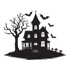 Haunted House Silhouette With Spooky Tree Halloween Vector Image