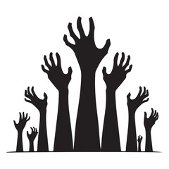 Obraz premium Rising Zombie Hands Silhouette Spooky Halloween Vector Illustration