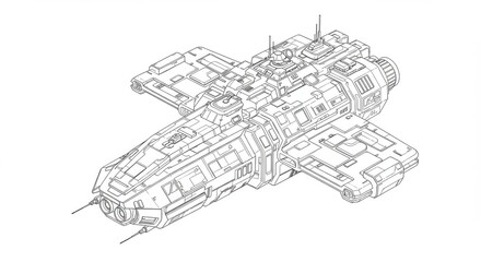 Obraz premium Intricate Line Art Isometric Spaceship Design