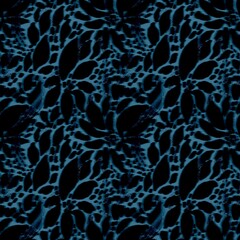 Abstract blue and white pattern resembling leaves and organic shapes. The design has a textured, hand-painted appearance, creating a dynamic visual effect.