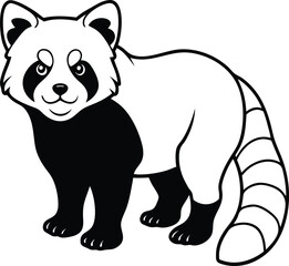 Cute Cartoon Outline Illustration of a Red Panda for Coloring Pages