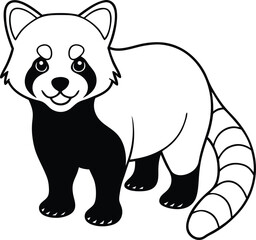 Cute Cartoon Outline Illustration of a Red Panda for Coloring Pages