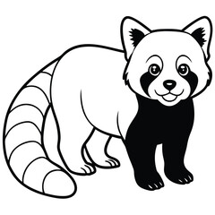 Cute Cartoon Outline Illustration of a Red Panda for Coloring Pages