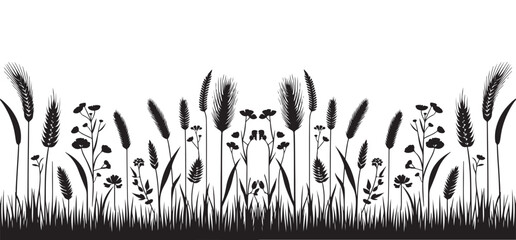 Black Grass and Wildflower Silhouette Vector Art for Nature Enthusiasts