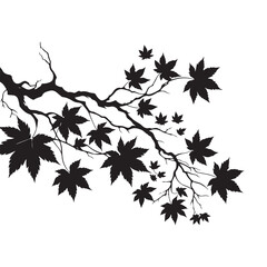 Silhouette Maple Tree Branch with Leaves Vector Illustration Graphic