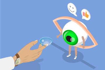 3D Isometric Flat Vector Illustration of Contact Lenses , Ophthalmology