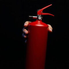 Obraz premium Red fire extinguisher safety equipment in hand for emergency fire protection and prevention concept