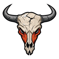 A classic and rugged bull skull design with cracked textures, symbolizing endurance and legacy.
with white Background