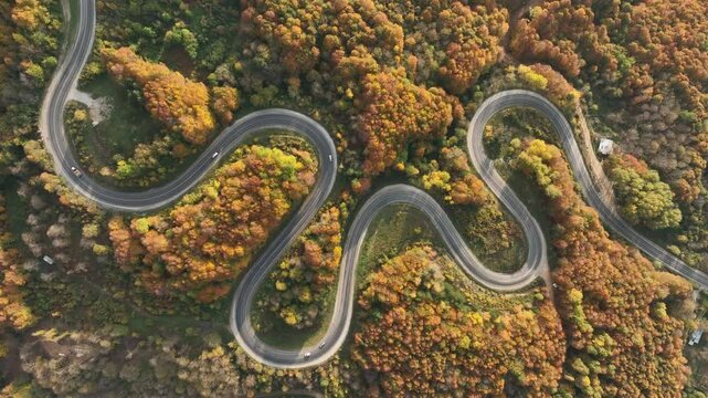 Autumn Season in the İnegol-Domanic Winding Road Drone Video, İnegol Bursa, Turkiye (Turkey)