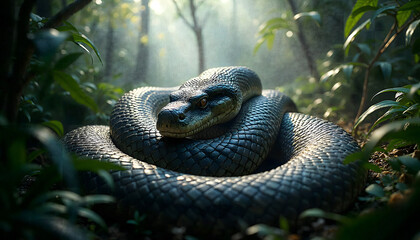Majestic Serpent in Verdant Jungle: A Digital Masterpiece