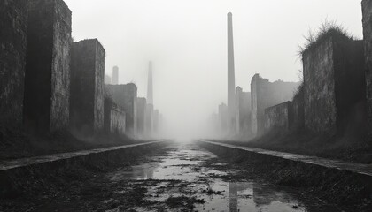 a foggy street scene with limited visibility