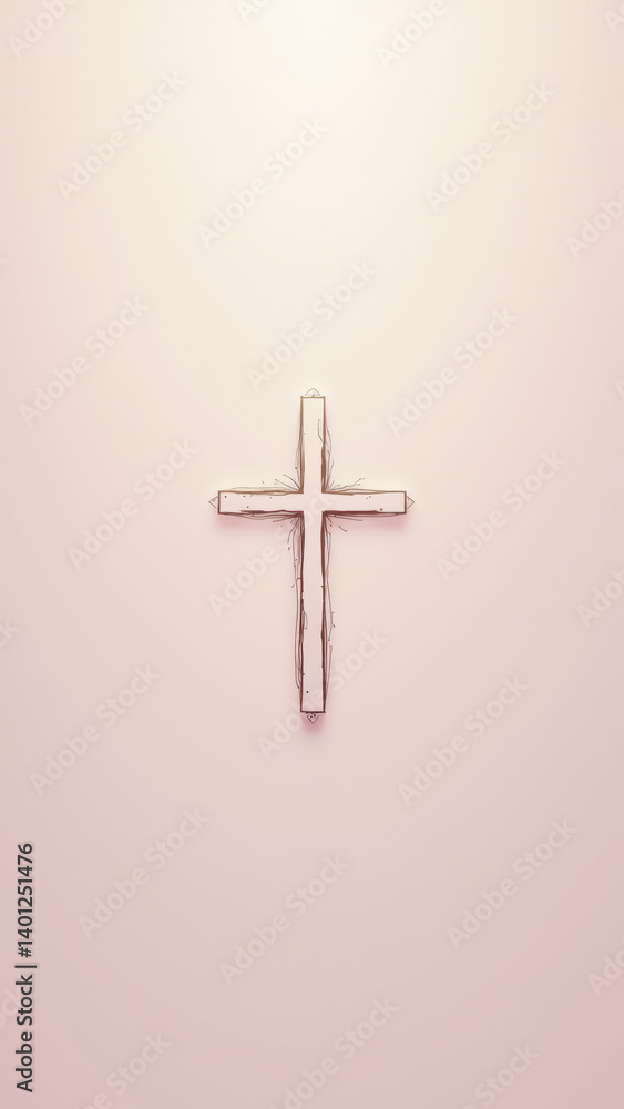 Aufkleber a simple, stylized representation of a christian cross on a light pink background with a grayscale g