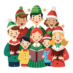 Christmas carolers on white background