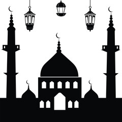 Vector illustration of a mosque in night view