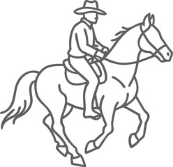 Cowboy Riding Horse Line Art Illustration