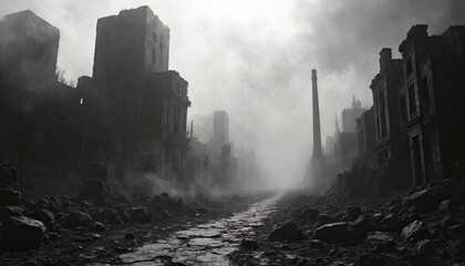 a desolate and war-torn urban landscape