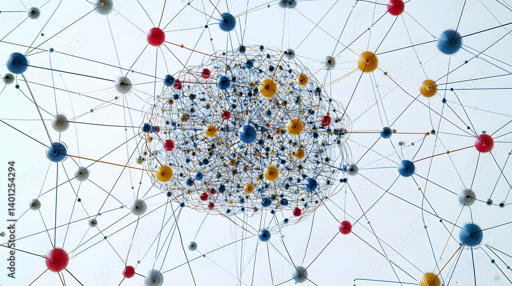Poster abstract network visualization with colorful spheres and lines