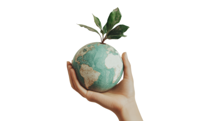 Earth Day graphic with a transparent background, featuring symbols of nature and sustainability