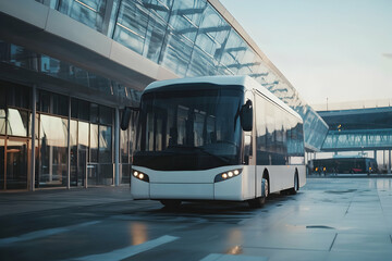 Shuttle bus parked near the airport entrance for passengers' convenience