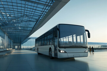 Shuttle bus parked near the airport entrance for passengers' convenience