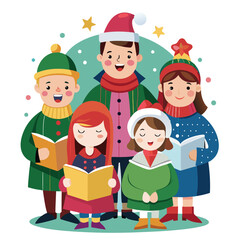Christmas carolers on white background
