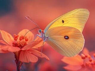 Vibrant butterfly on flower, soft focus
