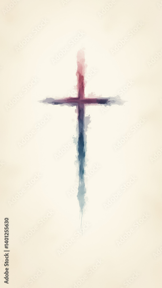 Poster christian cross on a textured background with gradient effect from light to dark gray.