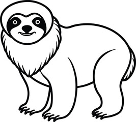 Outline Drawing of a Happy Cartoon Sloth on a White Background

