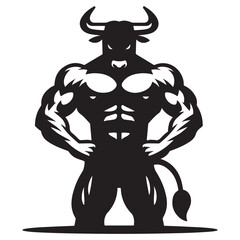 Silhouette Muscular Bull Vector Illustration for Fitness Branding