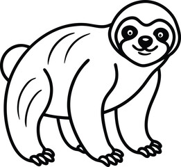 Outline Drawing of a Happy Cartoon Sloth on a White Background

