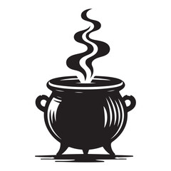 Black Cauldron Silhouette Vector Illustration for Halloween and Magic