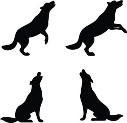 Wolf Silhouette Howling, Vector, Standing, Jumping, and Sitting with Transparent Background