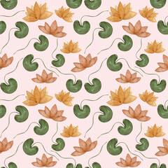 Elegant hand-painted watercolor pattern with lotus flowers and leaves. it is ideal for wellness brands, yoga studios, spa products, and nature-inspired themes.