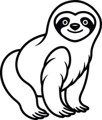 Outline Drawing of a Happy Cartoon Sloth on a White Background

