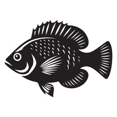 Detailed Silhouette Fish Vector Illustration Isolated on White Background