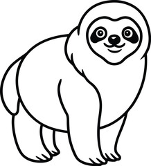 Outline Drawing of a Happy Cartoon Sloth on a White Background

