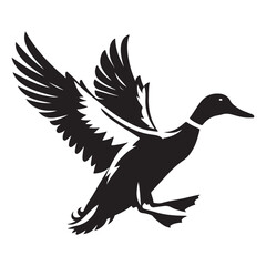 Mallard Duck Silhouette Illustration Flying with Open Wings Graphic