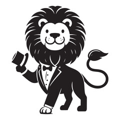 Cartoon lion in suit illustration representing elegance and sophistication mascot