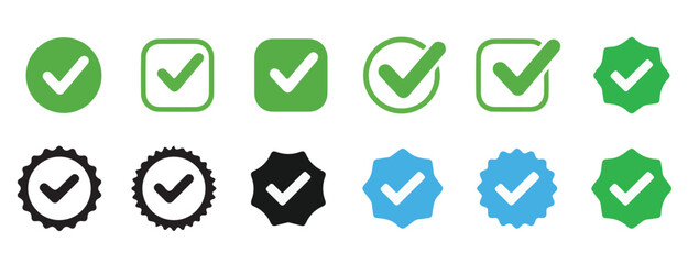 Verified badge profile set. Social media account verification icons .Checkmark sign. Verified symbol. Approval done element collection. illustration eps 10. 