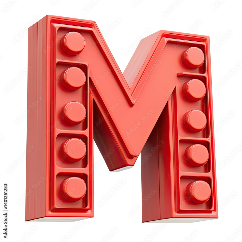 Poster isolated red letter m building block style with a transparent background
