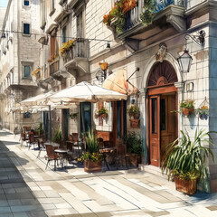 Obraz premium European street cafe view