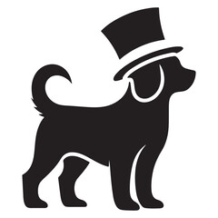 Elegant dog in a top hat vector silhouette illustration