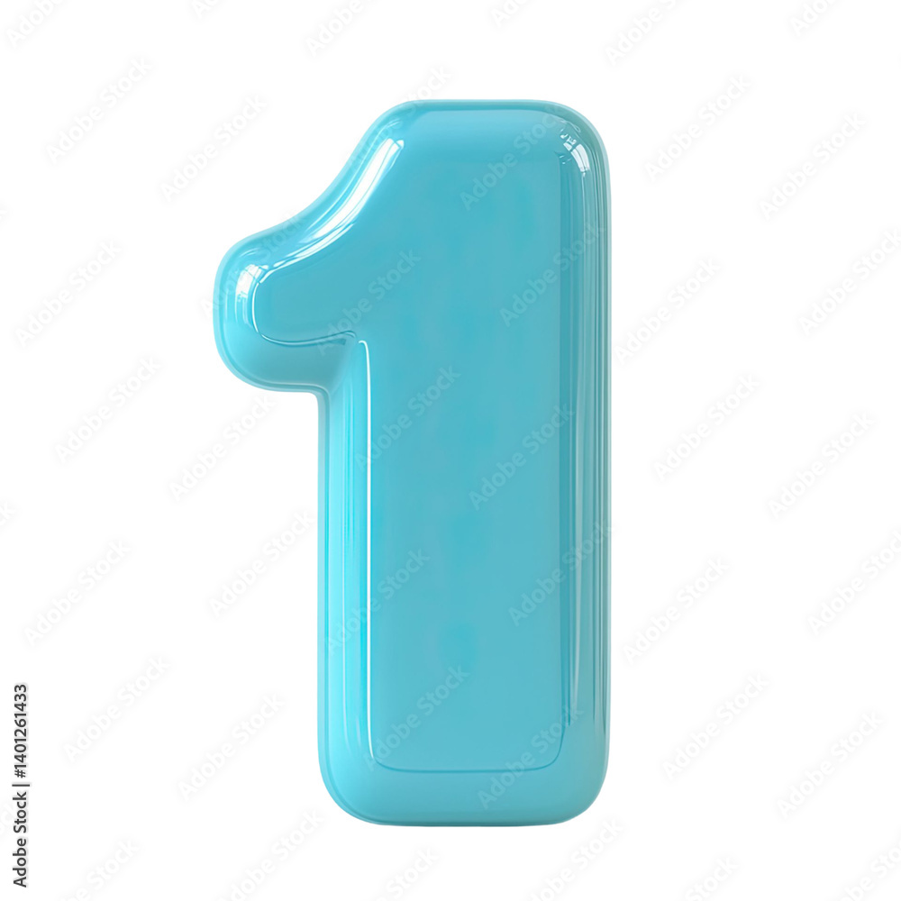 Poster isolated turquoise number one against a transparent background with a glossy finish