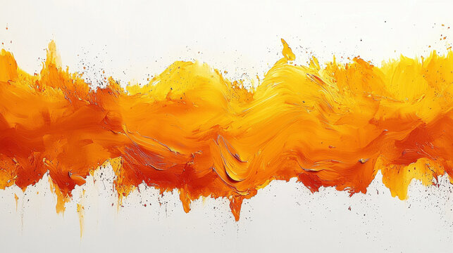 Vibrant abstract painting featuring bold strokes of orange and yellow, creating dynamic wave like effect. artwork exudes energy and warmth, perfect for modern decor