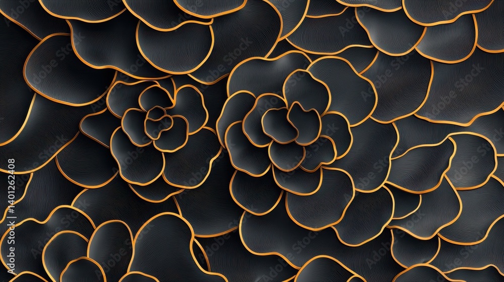 Poster abstract floral pattern with black and gold lines creating an elegant textural design for background