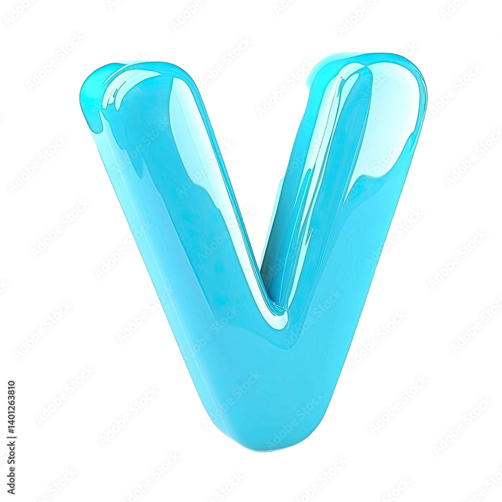 Poster isolated letter v with transparent background shiny and reflective blue gradient perfect for design 