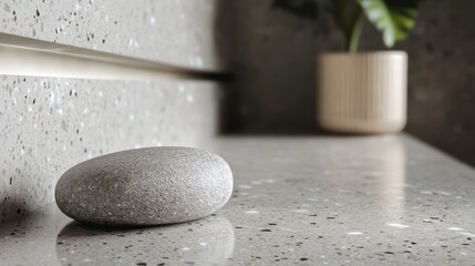 A close-up of a terrazzo grey stone texture, smooth and polished, designed for luxurious home interiors